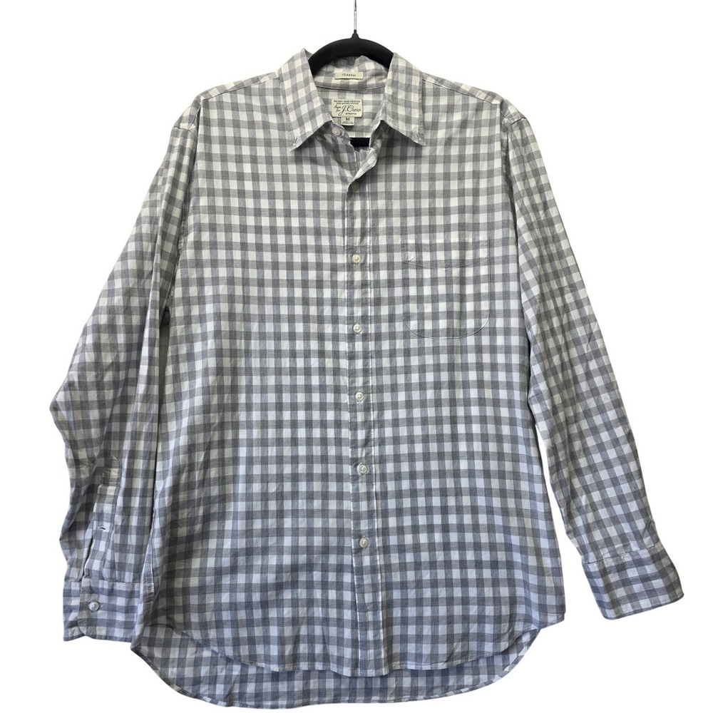 J.Crew Secret Wash Shirt Mens Medium Grey Gingham Organic Cotton Stretch Classic